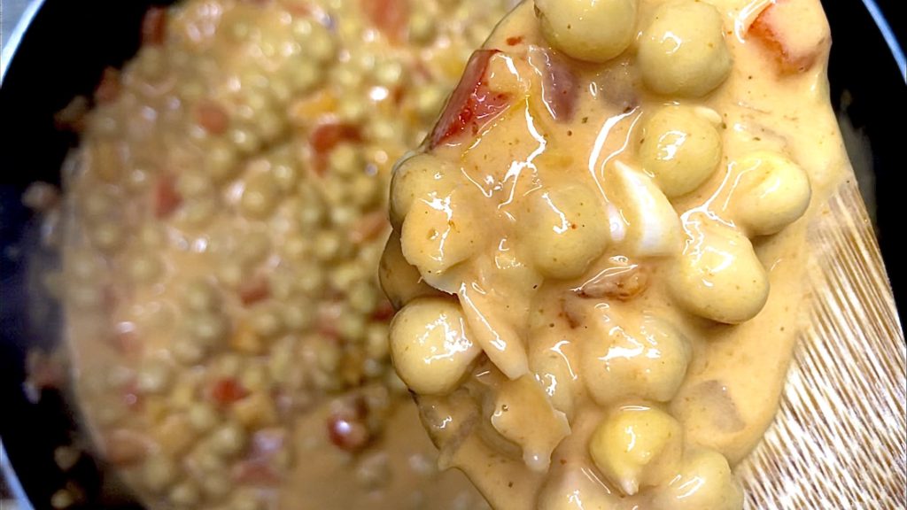 Closeup of the finished plant based chickpea curry.